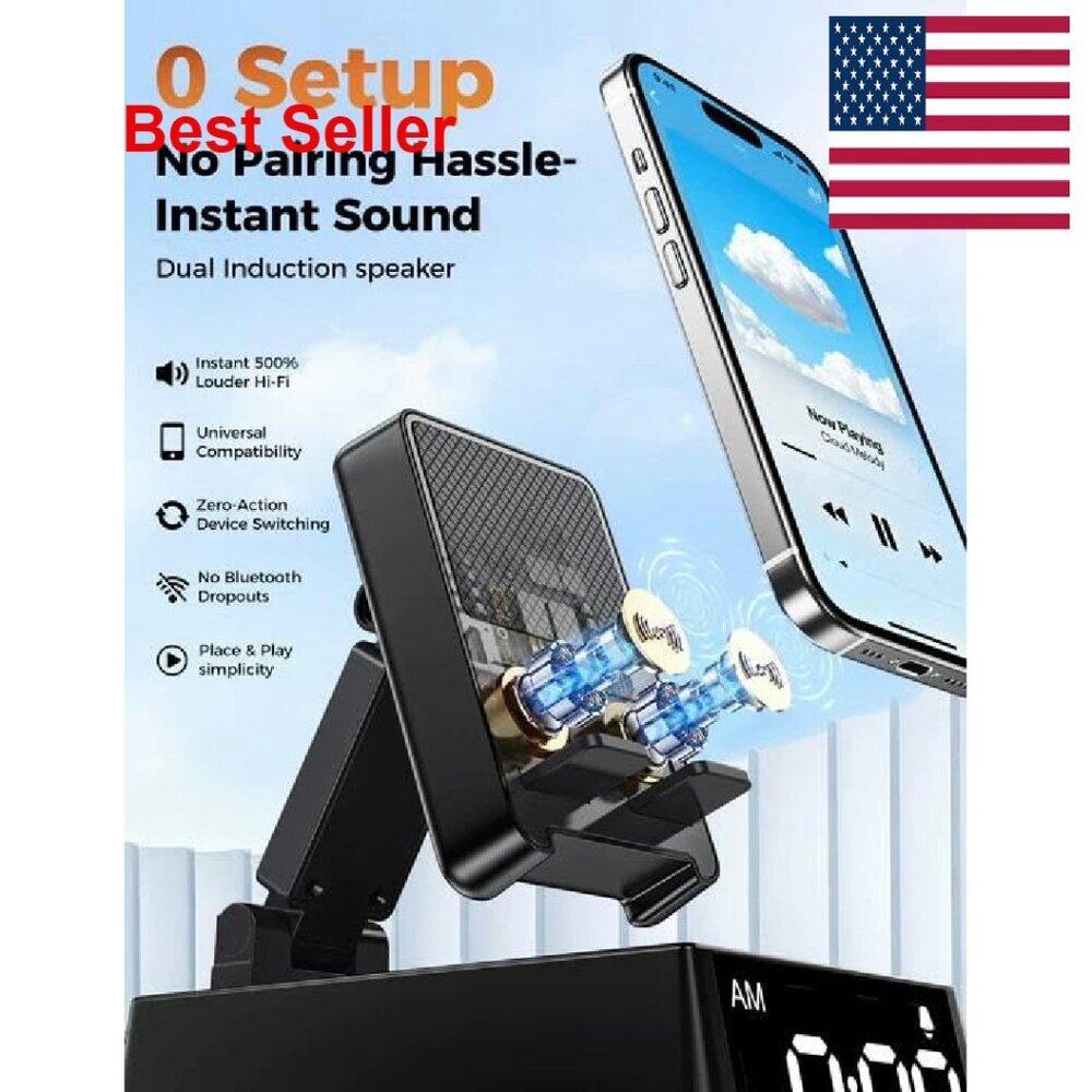 Induction Bluetooth Speaker Stand Portable HD Sound Kitchen Gadget Gift - Picture 4 of 7